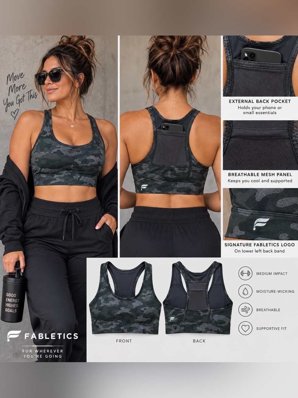 FABLETICS On The Go Medium Impact Sports Bra EUV